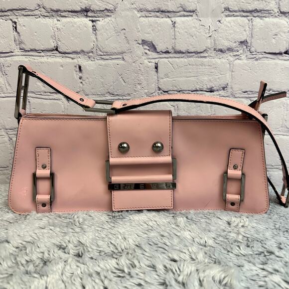 Guess Vintage Y2K Shoulder Bag Baby Pink Chunky Buckle Faux Leather - Picture 2 of 8